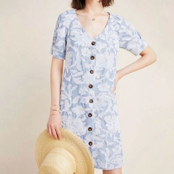 Anthropologie Blue and White Midi Dress - Picture 1 of 4
